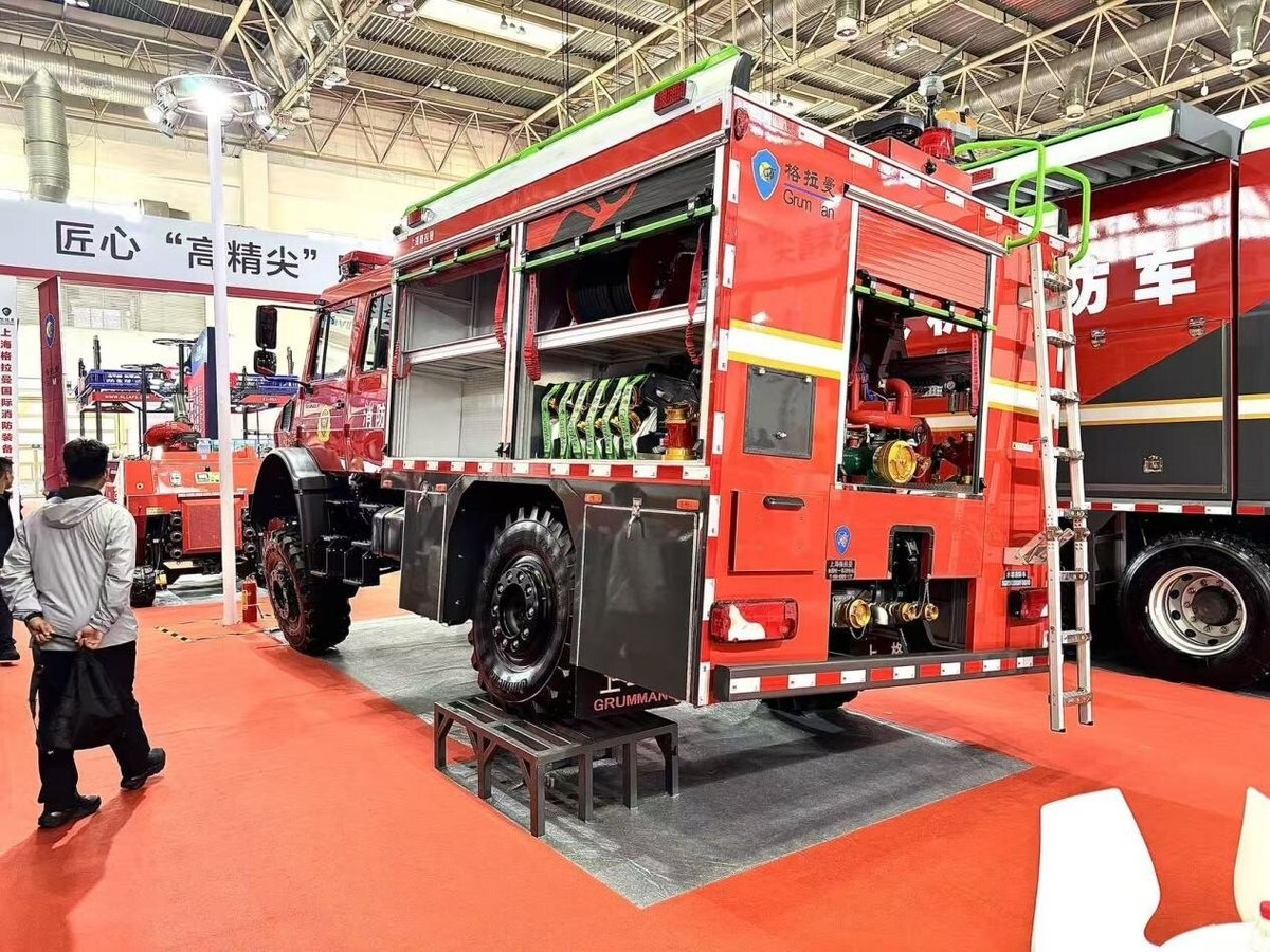 Chinese-built fire and rescue vehicle at an equipment exhibition